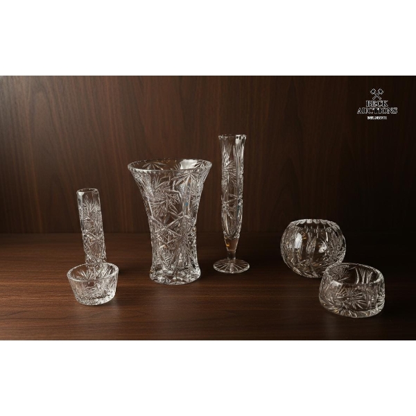 Collection Of Vintage Czech Bohemia Crystal Items Featuring A Distinct Pinwheel