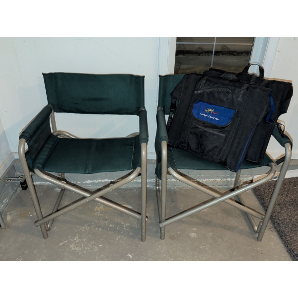 2 Folding Director Style Camp Chairs w/ 2 Lounge Lizards (Floating Apparatus')