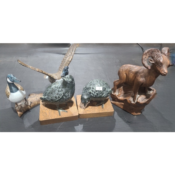 Decor: Ceramic Geese 8 W, 8 T, Pair of Birds, Ceramic Ram 10 T