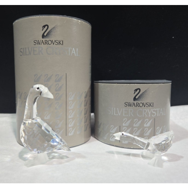 2 Swarovski Goose Crystals Both With Boxes (one is 2"L + one is 2"T)
