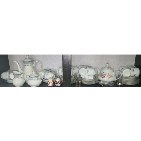 Staffordshire Coffee Server, Sugar/Creamer & Mugs.  German Teapot, Cups & Saucers