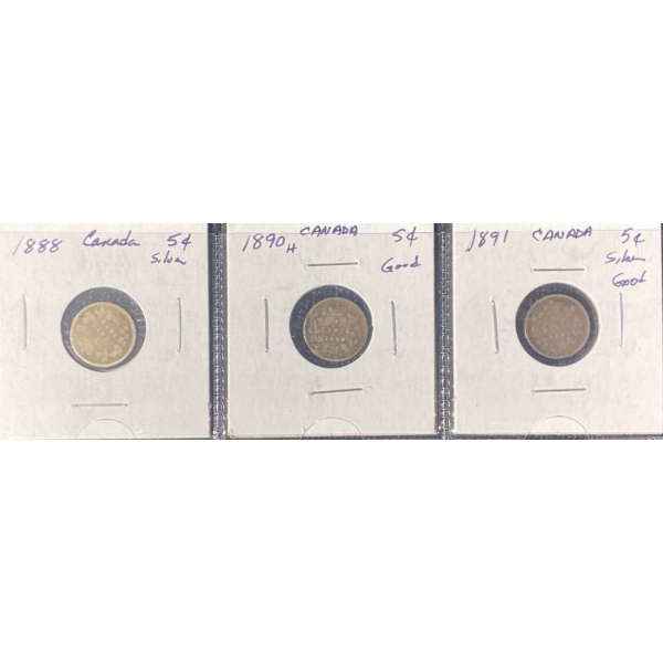 1888 - 1891 Canadian Sterling Silver Nickels 