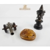 Image 1 : Three Decorative Items: Brass Cannon, Carved Box, and Bust Figurine
