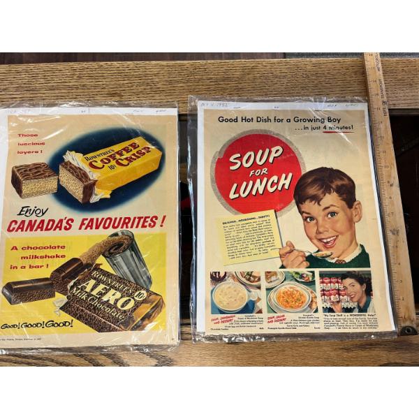 Vintage advertisement for Rowntree's Coffee Crisp and Rowntree's Aero Milk Chocolate bars from 1957.