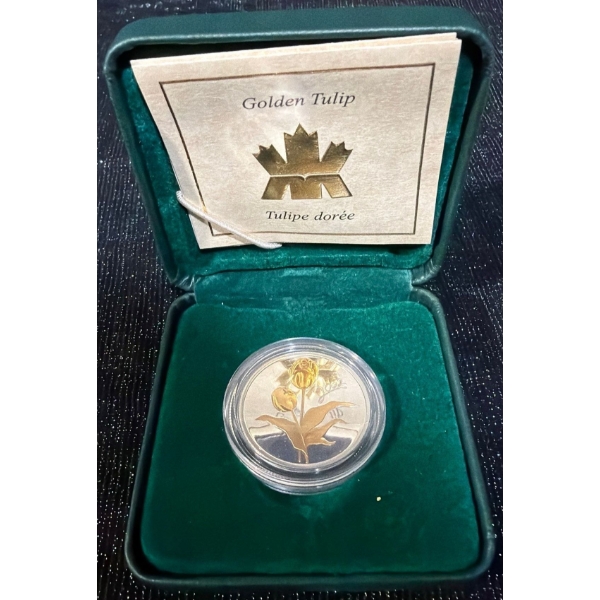 2002 50-Cent 22K Gold Plated Golden Tulip Coin 92.5% Silver 9.3 Grams