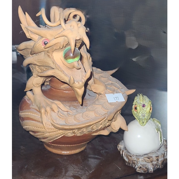 Dragon Decor Including "Driftwood Dragons" Vase 7 T and Hatching Baby