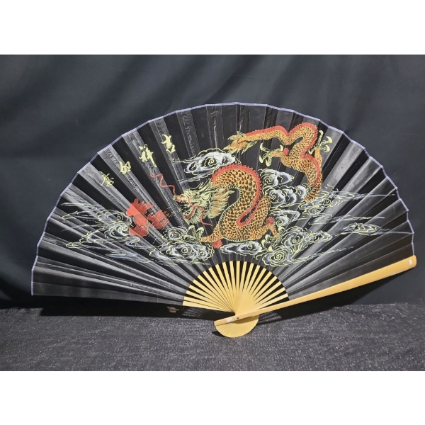 Large Paper Decor Fan w/ Dragon Motif 60 W, 35 T (When Opened) 