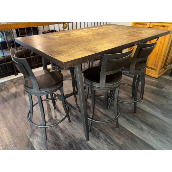Industrial Style Counter Height Rustic Dining Set Bar Table & Five Stools 40x68x39"tall