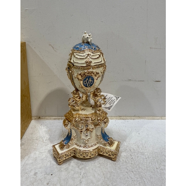 Faberge Egg White and Blue Trinket Box made in Russia 5H