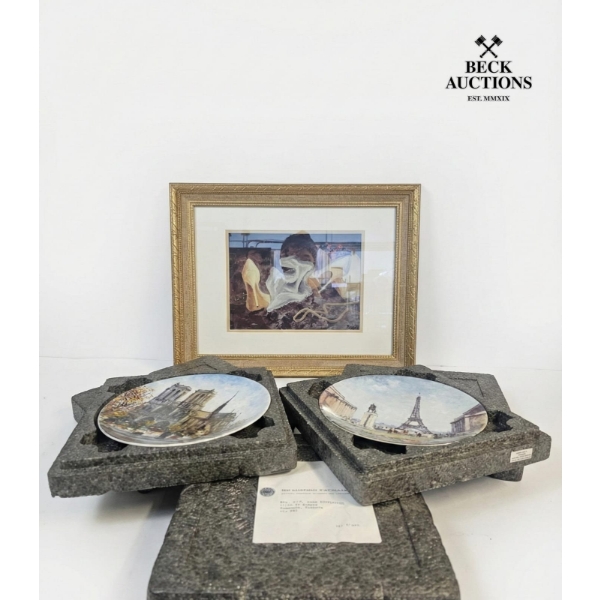  Framed Print Titled "Emotional Appeal" By Artist Steve Hanks.  Five Collectible Plates