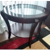 Image 5 : Pair Of Modern Minimalist 2 Tiered Mahogany End Tables w/ Glass Top 30x25