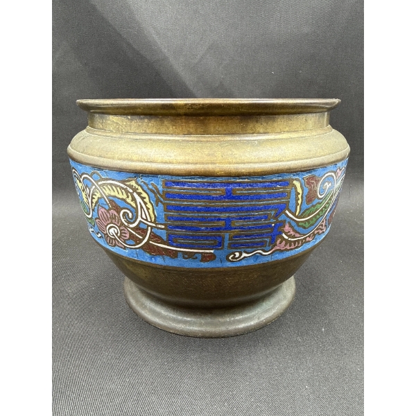 Antique Chinese Cloisonne Enamel Jardiniere Bronze Hallmarked 5.5 x 6.5