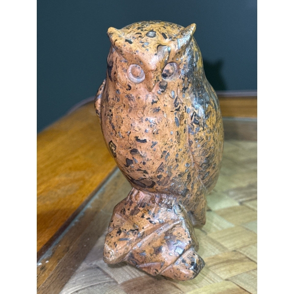 Ken Li Beautiful Original Artwork, Fossil Stone Owl 8-779, Size is 2.5 x 2.5 x 4.5 