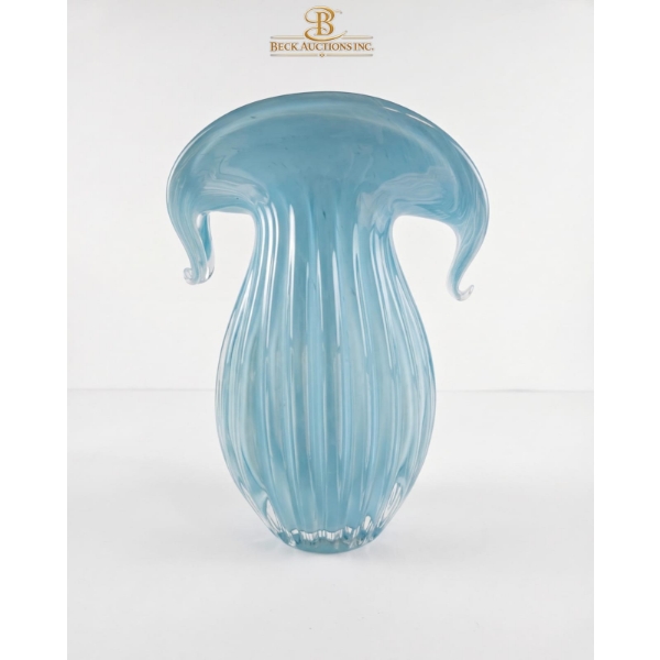  Light Blue "Crescent Wing"  Murano Art Glass Vase 13''INCHES HEIGHT.