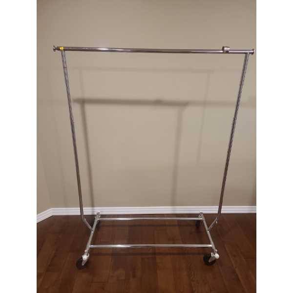 Chrome Rolling Rack, Adjustable Height, Pictured: 46 W, 23 D, 66 T 