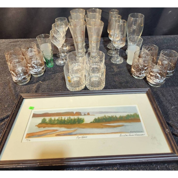 Limited Edition Print Cape Split by Emma M. Innis-Weissemeder with Assorted Barware