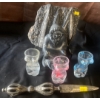 Antiqued Letter Opener Stone Art w/ Indigenous Figure & Bikini babe Shot Glasses