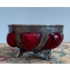 Image 3 : Vintage Murano Glass Vase w/ Wrought Iron Caged Ruby Red Candy Dish