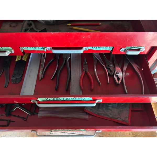 Contents in tool box ONLY. NOT THE RED TOOL BOX!  pliers, chisel bits, clamps air tools, Allan Keys