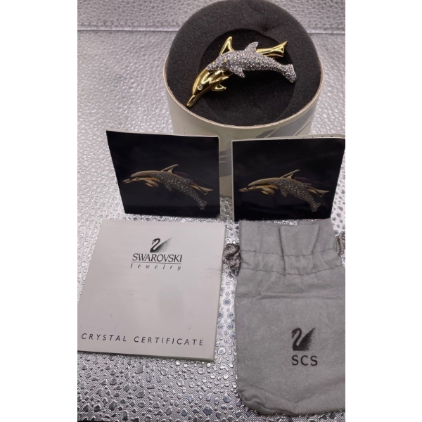 Swarovski Crystal Double Dolphin Broch 2.5inch