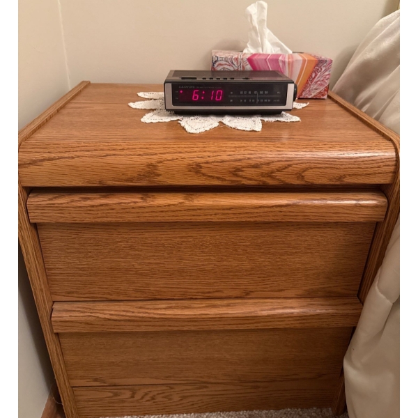 Stone Oak Solid Wood Night Stand w/ Alarm Clock & More 20x16x21