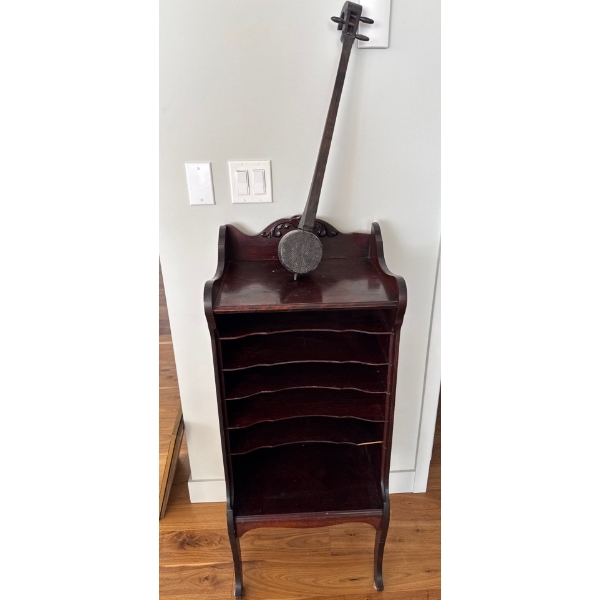 Vintage Mahogany Sheet Music Cabinet w/ Stringed Lute 
