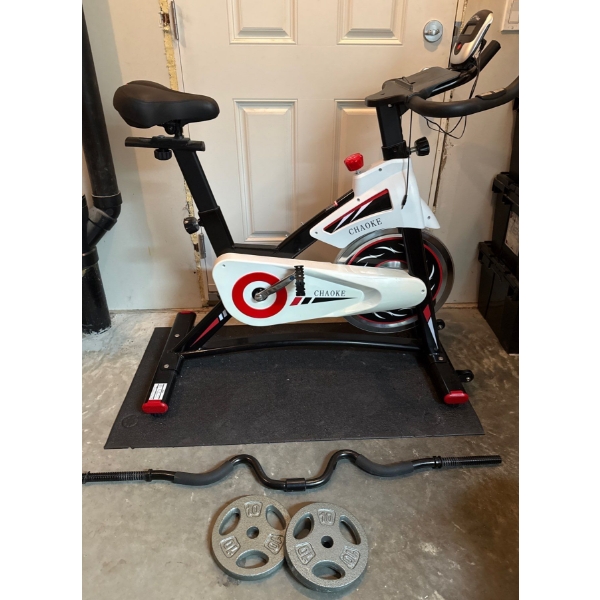 Fit & Fab Pack - CHAOKE Indoor Cycling Exercise Bike w/ Curl Bar & Weight Plates