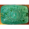 Image 2 : 19th Century Green Majolica Aztec Ashtray & Carved Wood Coat of Arms Crest Wall Hanging + Two Hand C