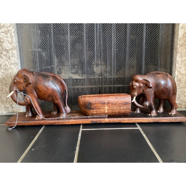 Antique Elephants At Work Carving Ivory Inlays 