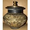 Image 2 : Black Lacquered Hand Engraved Decorative Urn 5T w/ Carved Bone Canoe