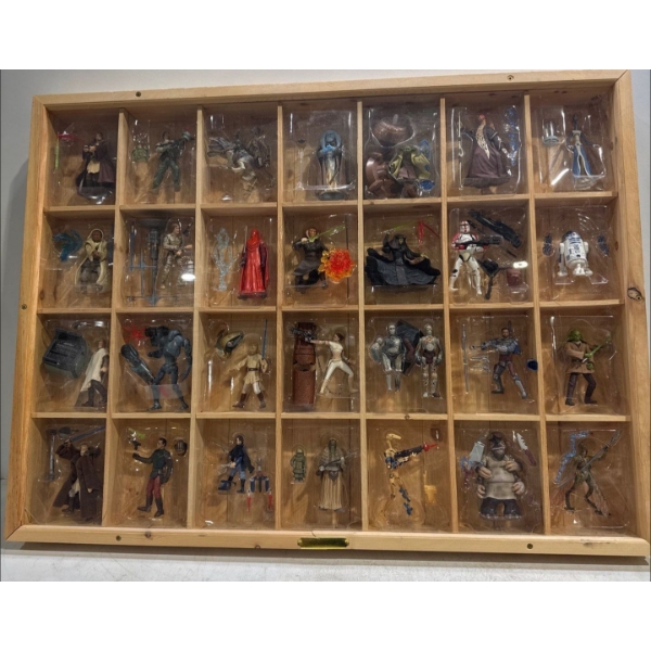 Collection of Star Wars Action Figures in a Wood Frame