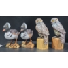 Image 1 : 4 Hand Crafted Wooden Birds (2 Owls) (3" & 4"T)