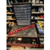 Image 3 : Tool organizer with bench all contents included along with two vintage red, small bolt drawers and t