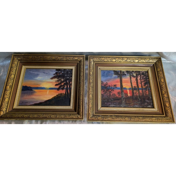 Hand-Painted Landscape Artworks with Ornate Frames