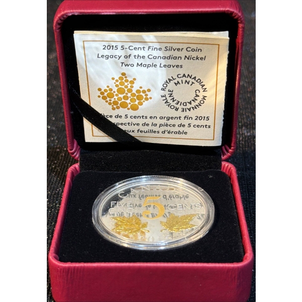 2015 5-Cent Legacy of the Two Maple Leaves Nickel Fine Silver Coin 31.83 Grams