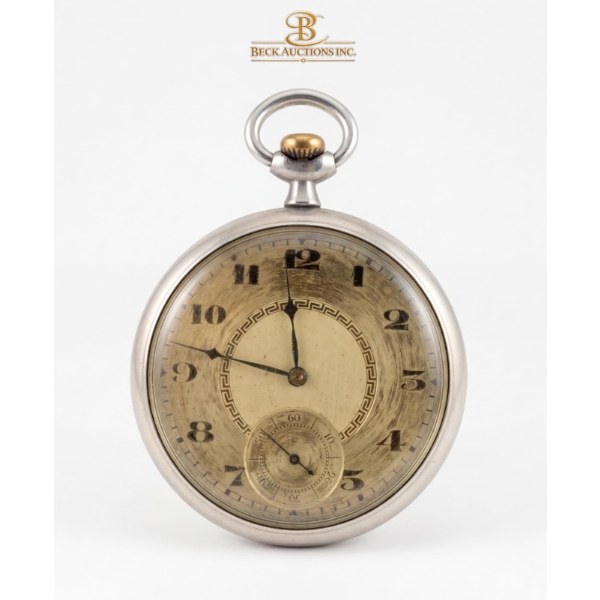  Art Deco Open Face Pocket Watch , Textured "Tropical" Dial With Arabic Numerals Subsidiary Seconds.