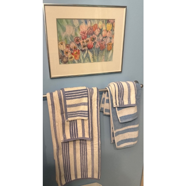 Blue Bath Bundle w/ Floral Art Piece 26x22 - Assorted Sized Towels Ambre Shower Curtain & more