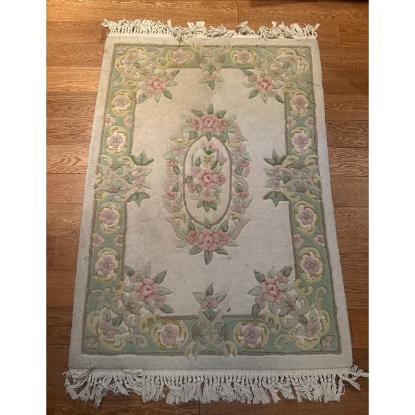 Floral Handmade Wool Woven Rug  65x42"tall