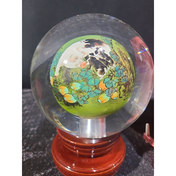 Wang Xisan Ji School Reverse Painting of Pigs Crystal Globe