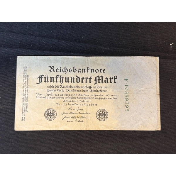 1923 German Reichsbanknote, 500,000 Mark Denomination
