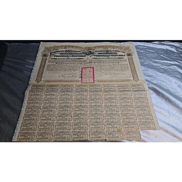 1913 Government Of The Chinese Republic 5.5% Gold Loan Bond For The Province Of Petchili.