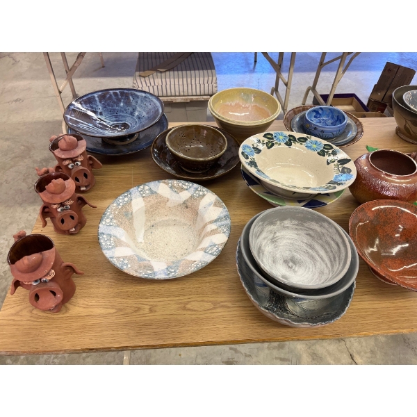  variety of ceramic bowls, and drinking mugs