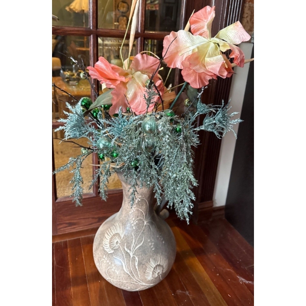 Gorgeous Collectible Large Vase w/ Floral Design, Made in W. Germany, Artificial Flowers- 20T