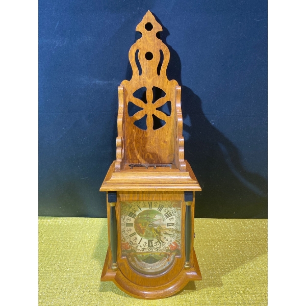 Antique Dutch Zaanse-Style Wall Clock with 3 Atlas's and Weights