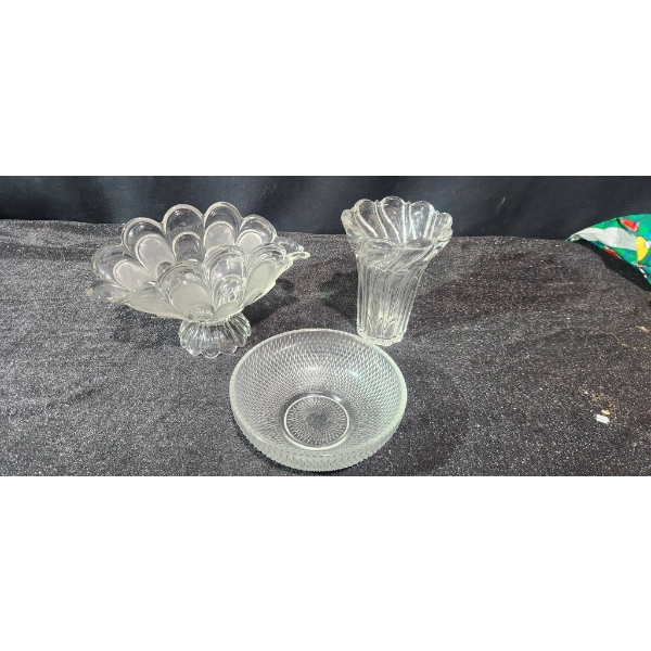Three Glass Decorative Pieces With Textured and Floral Designs