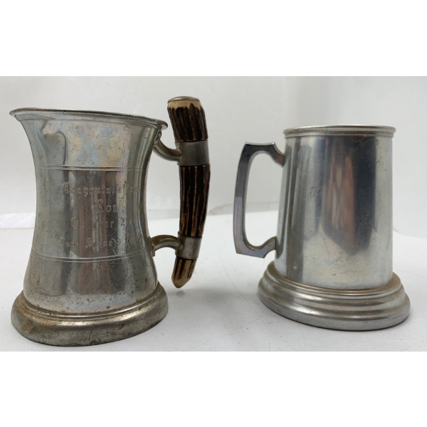 Set of 2 Pewter Mugs (Bottom Glass Removed in 1 Mug) 