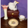 Image 1 : Vintage Items- Nesting Measuring Cups, Vase, Tea Cup & Yardley Box