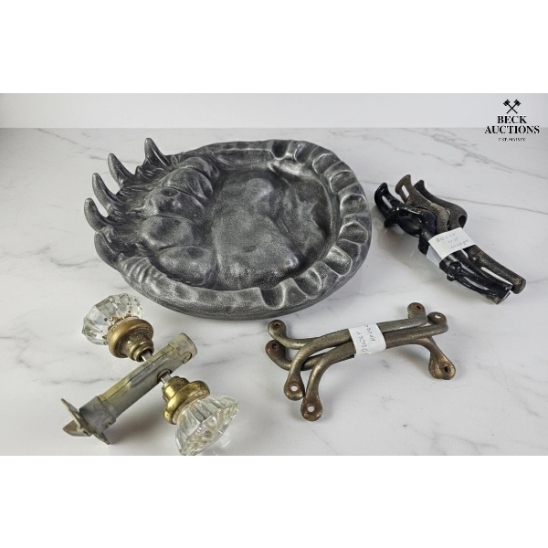 Vintage Bear Paw-Shaped Ashtray, Bugy Handle , Bugy Wip Holder , Victorian Glass Door Handle 1900