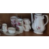 Image 2 : Contents of Cupboard: Vase 6 T, Royal Albert American Beauty Coffee/ Tea Carafe 9 T & Cups and More!