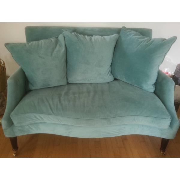 Southern Furniture Company Turquoise Polyester Loveseat with Brass Castors